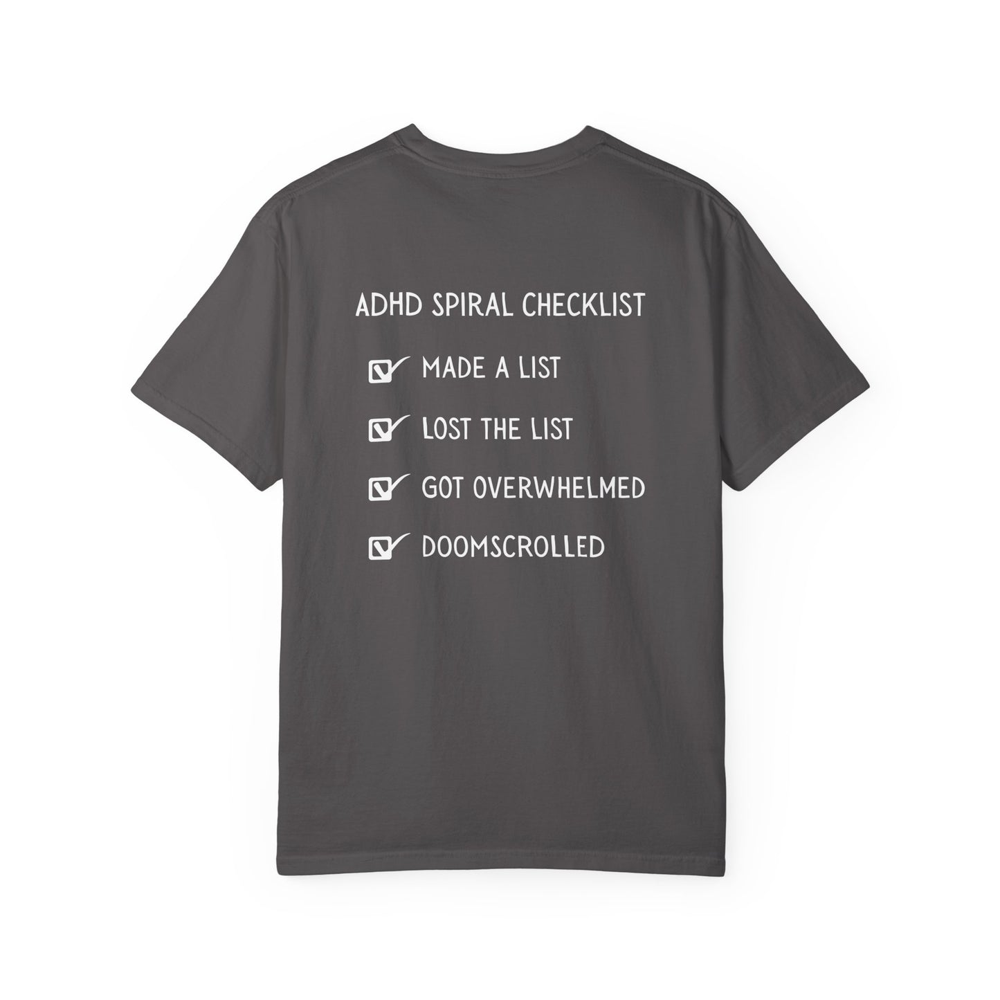 ADHD Spiral Checklist T-Shirt – Funny Relatable Mental Health Tee | Run by Chaos