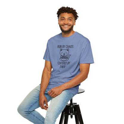 Run by Chaos Centered by Ramen | Cute Comfort Colors Cat Noodle Bowl Shirt