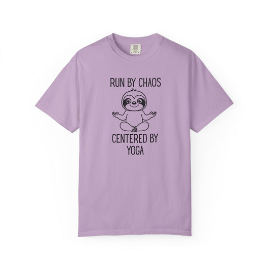 Run by Chaos Centered by Yoga Sloth Shirt – Funny Meditating Sloth Tee for Yoga Lovers